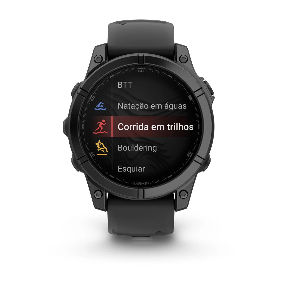 Garmin fēnix E 47 mm AMOLED Slate Gray Steel/Black, vista de frente