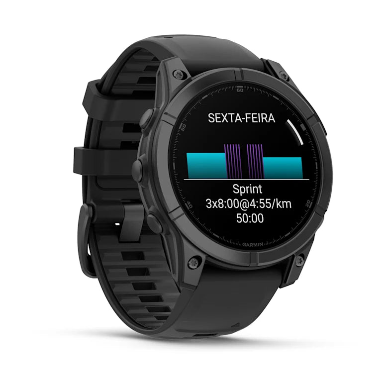 Garmin fēnix E 47 mm AMOLED Slate Gray Steel/Black, vista lateral com botões