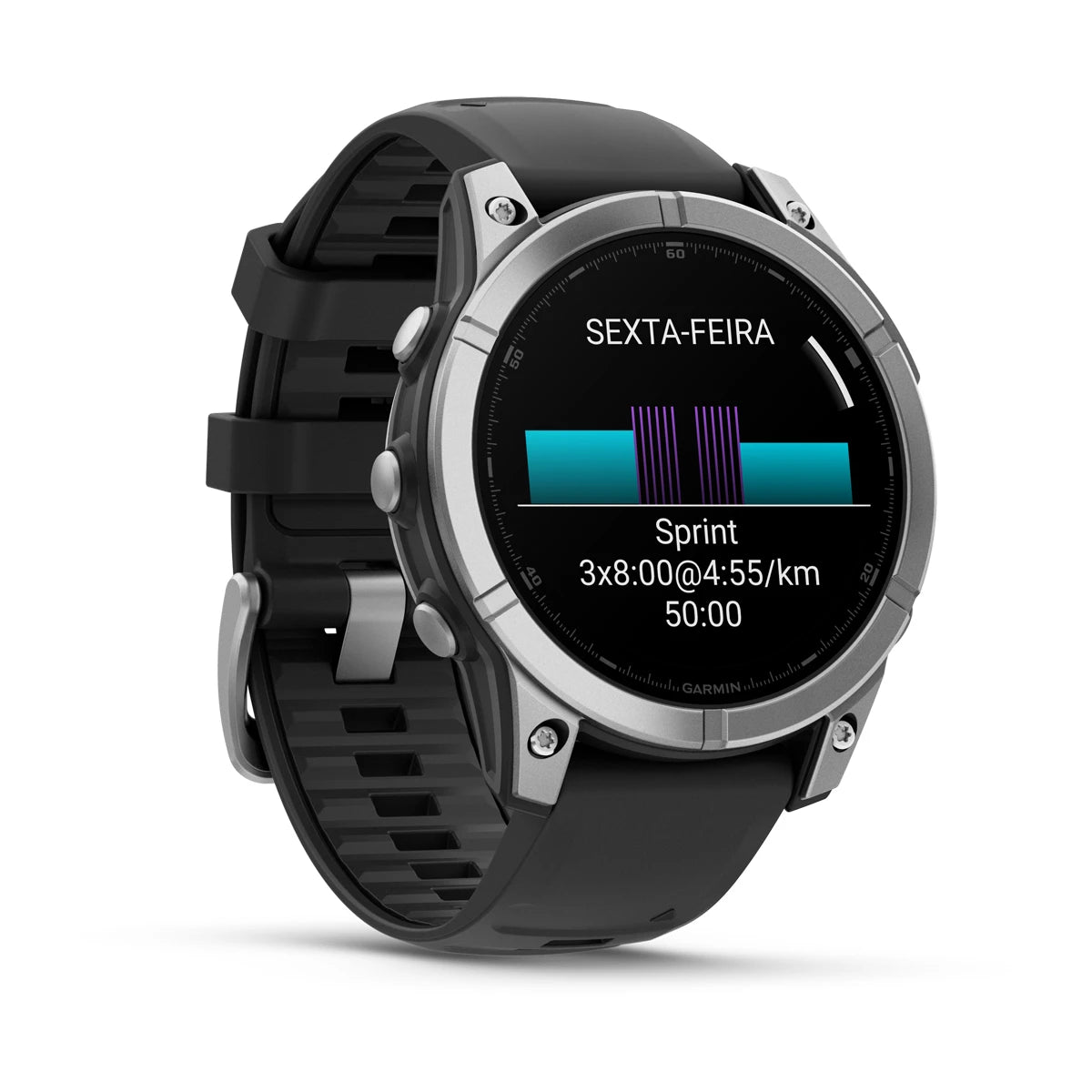 Garmin fēnix E 47 mm AMOLED Stainless Steel/Black, ecrã de métricas de treino.