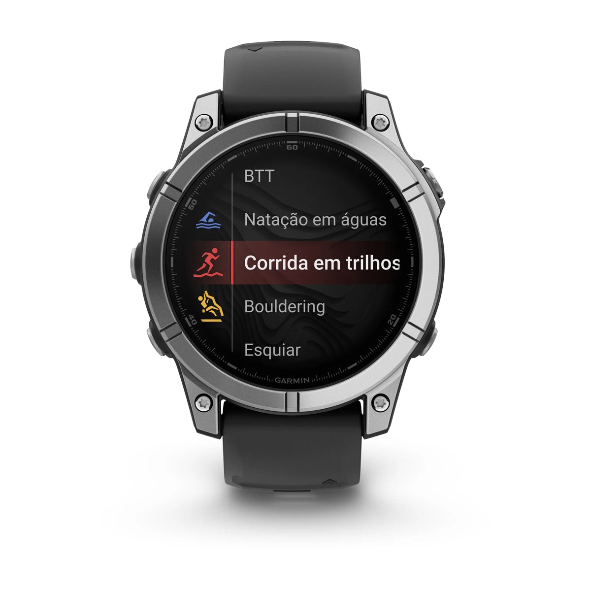 Garmin fēnix E 47 mm AMOLED Stainless Steel/Black, vista de frente