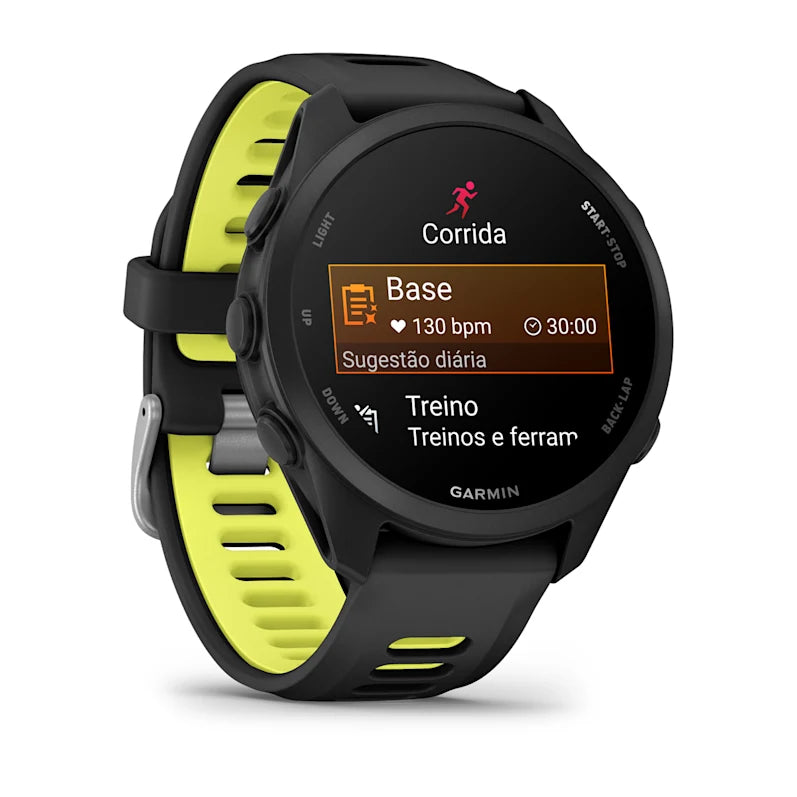 Garmin Forerunner 170 Music Black/Amp Yellow, vista lateral com botões