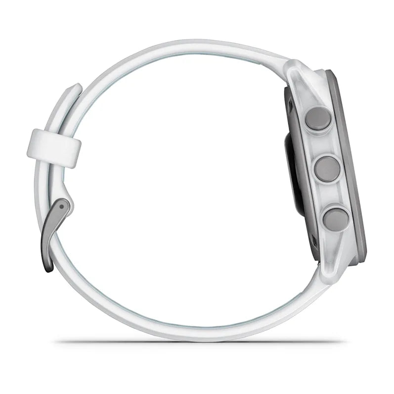 Garmin Forerunner 170 Music Whitestone/Cloud Blue, vista lateral com botões